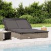 2-Person Sunbed with Foldable Roof 213x118x97 cm Poly Rattan