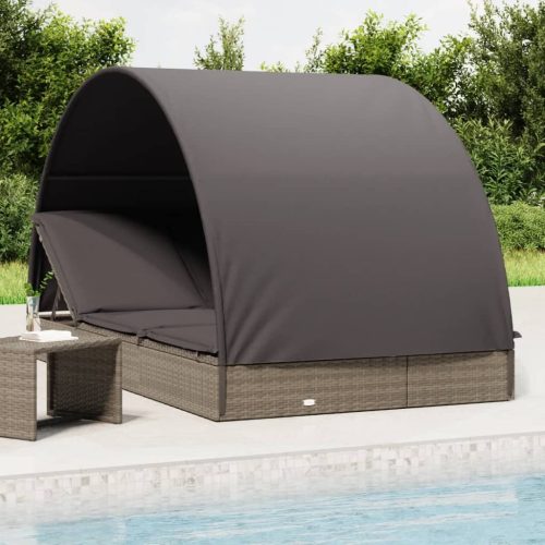 2-Person Sunbed with Round Roof 211x112x140 cm Poly Rattan