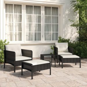 5 Piece Garden Lounge Set with Cushions Poly Rattan