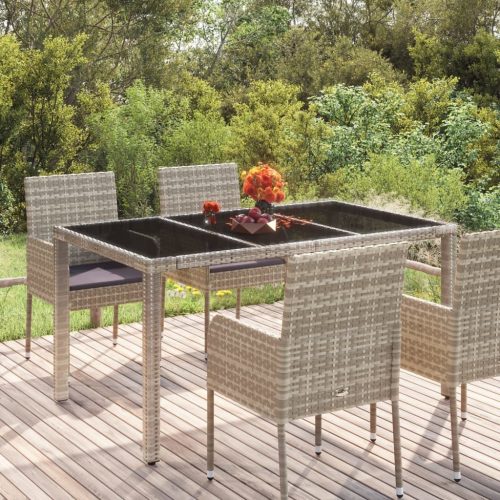 Garden Table with Glass Top Poly Rattan