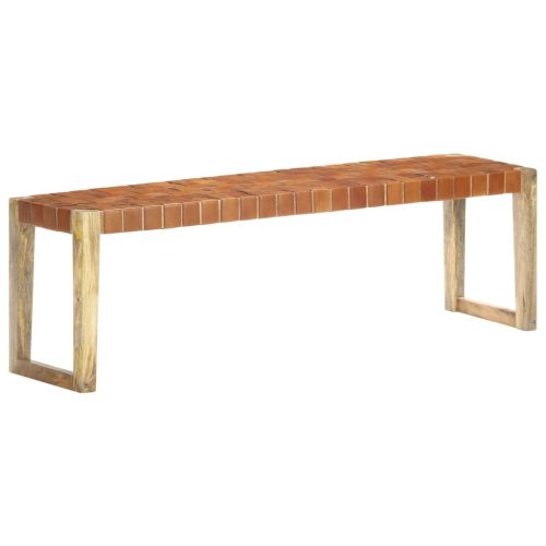 Bench Real Leather and Solid Mango Wood