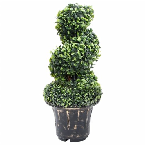 Artificial Boxwood Spiral Plant with Pot Green