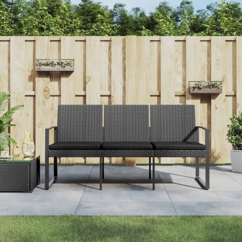 3-Seater Garden Bench with Cushions PP Rattan