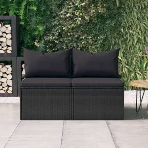 Garden Middle Sofas with Cushions 2 pcs Poly Rattan