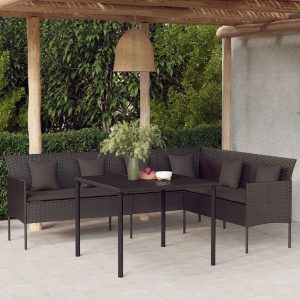 2 Piece Garden Dining Set with Cushions Poly Rattan