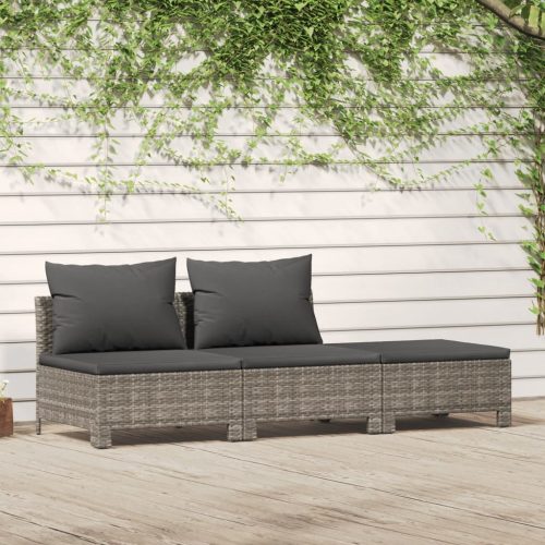 Garden Lounge Set with Cushions Grey Poly Rattan