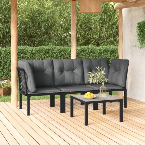 Garden Chair with Cushions Black and Grey Poly Rattan