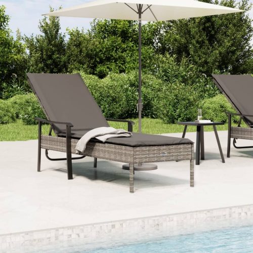 Sun Loungers & Table and Cushions Grey Poly Rattan