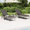 Sun Loungers & Table and Cushions Grey Poly Rattan