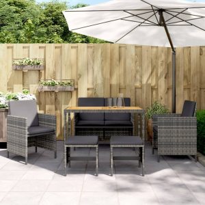 6 Piece Garden Dining Set with Cushions Poly Rattan