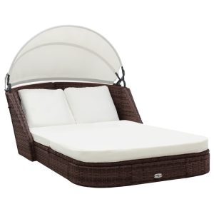 Sun Lounger with Canopy Poly Rattan