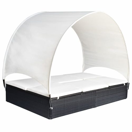 Double Sun Lounger with Canopy Poly Rattan