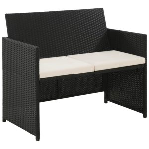 2 Seater Garden Sofa with Cushions Poly Rattan