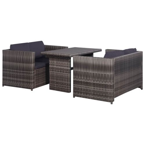 3 Piece Garden Lounge Set with Cushions Poly Rattan