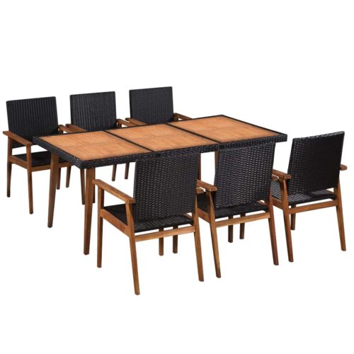 Outdoor Dining Set Poly Rattan Black and Brown