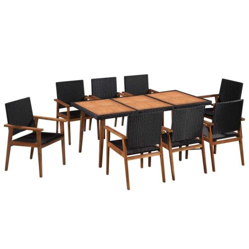 Outdoor Dining Set Poly Rattan Black and Brown