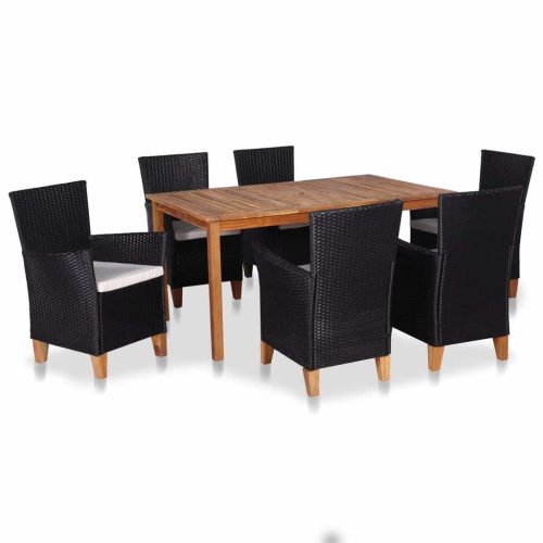Outdoor Dining Set Poly Rattan Black and Brown
