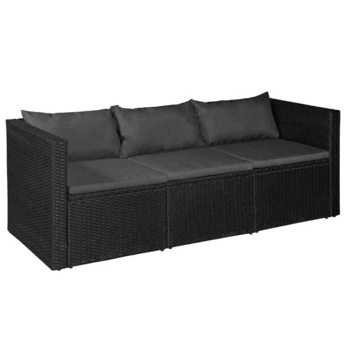3 Seater Garden Sofa Poly Rattan with Cushions