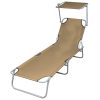 Folding Sun Lounger with Canopy Steel and Fabric