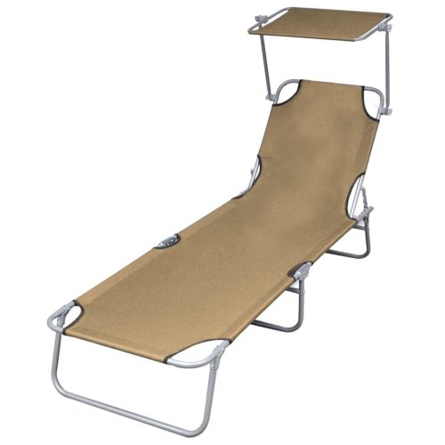 Folding Sun Lounger with Canopy Steel and Fabric