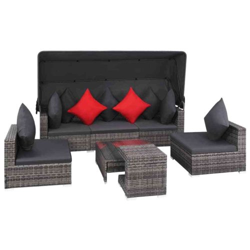7 Piece Garden Lounge Set with Canopy Poly Rattan