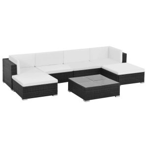 7 Piece Garden Lounge Set with Cushions Poly Rattan