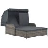 2-Person Sun Lounger with Canopy Poly Rattan