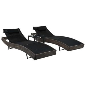Sun Loungers 2 pcs with Table Poly Rattan and Textilene