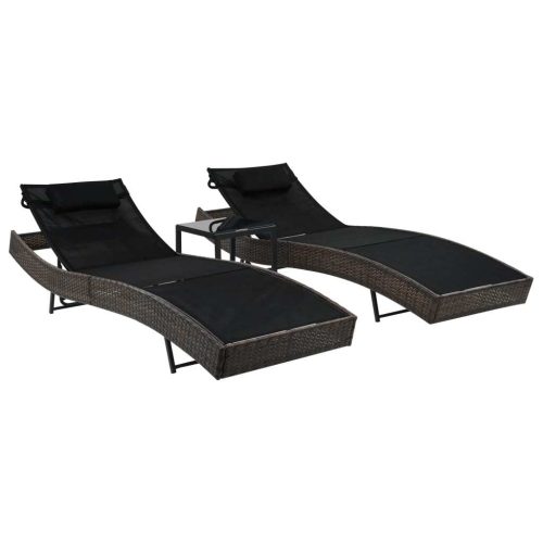 Sun Loungers 2 pcs with Table Poly Rattan and Textilene
