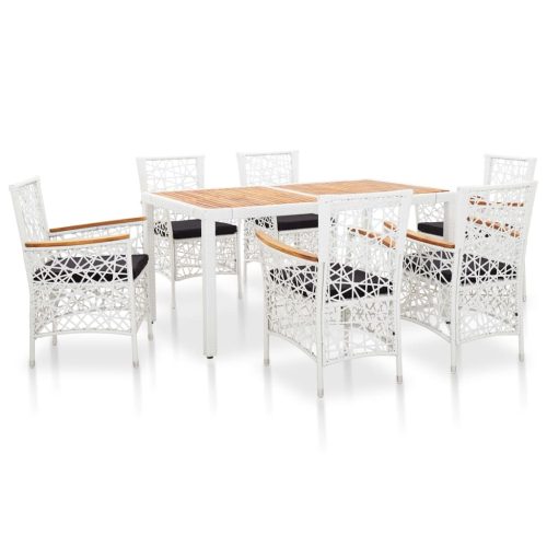 Outdoor Dining Set Poly Rattan White