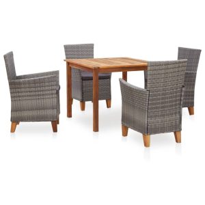 Dining Set Poly Rattan and Solid Acacia Wood Grey