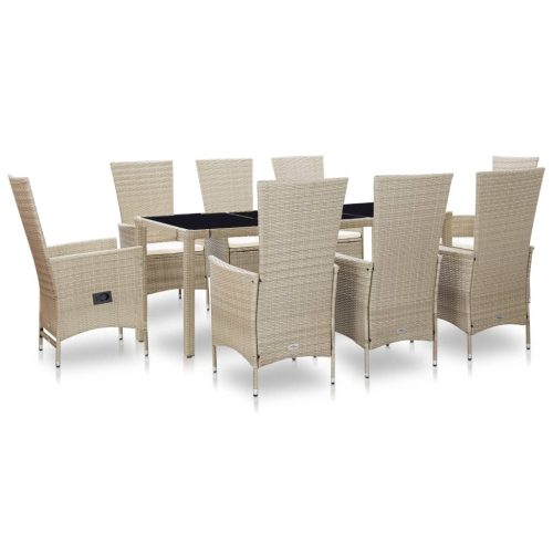Outdoor Dining Set with Cushions Poly Rattan Beige