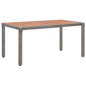 Garden Table Grey Poly Rattan and Solid Acacia Wood