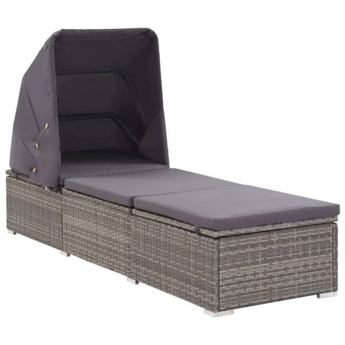 Sun Lounger with Canopy and Cushion Poly Rattan