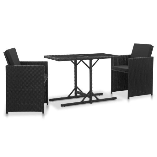 3 Piece Bistro Set with Cushions Poly Rattan