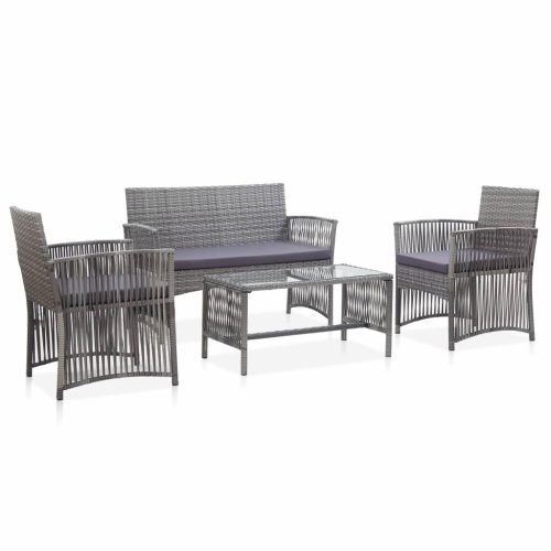 4 Piece Garden Lounge Set with Cushion Poly Rattan