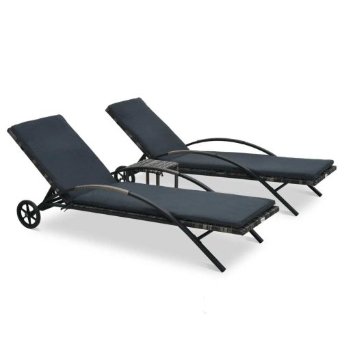 Sun Loungers with Table Poly Rattan