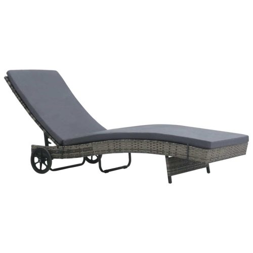 Sun Lounger with Wheels and Cushion Poly Rattan