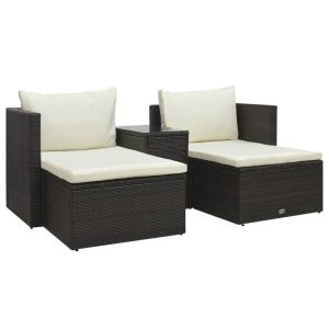 5 Piece Garden Lounge Set with Cushions Poly Rattan