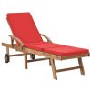 Sun Lounger with Cushion Solid Teak Wood