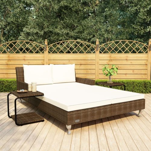 2-Person Garden Sun Bed with Cushions Poly Rattan