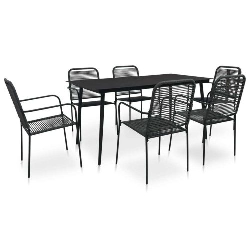 Outdoor Dining Set Cotton Rope and Steel Black
