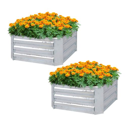 Square Galvanised Raised Garden Bed Vegetable Herb Flower Outdoor Planter Box
