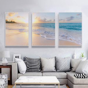 Ocean and beach 3 Sets White Frame Canvas Wall Art