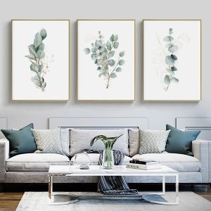 Eucalyptus Plant 3 Sets Gold Frame Canvas Wall Art