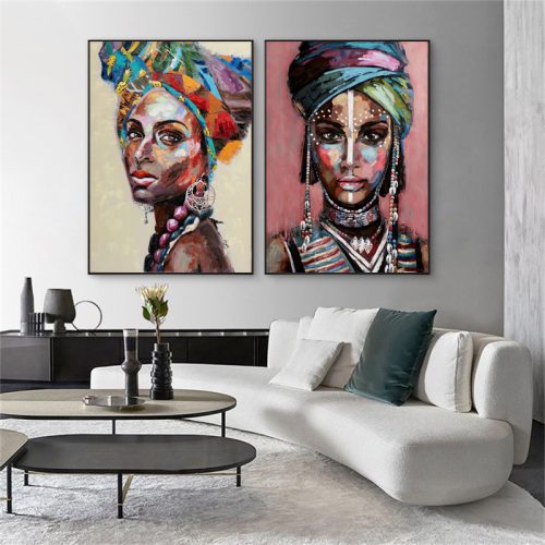 African women 2 Sets Black Frame Canvas Wall Art