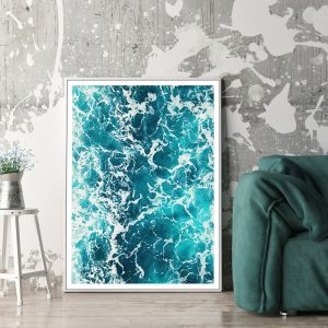 Blue Ocean White Frame Canvas Wall Art