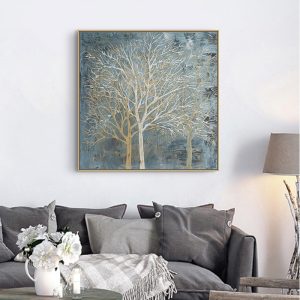 Forest In The Twilight Trees Gold Frame Canvas Wall Art