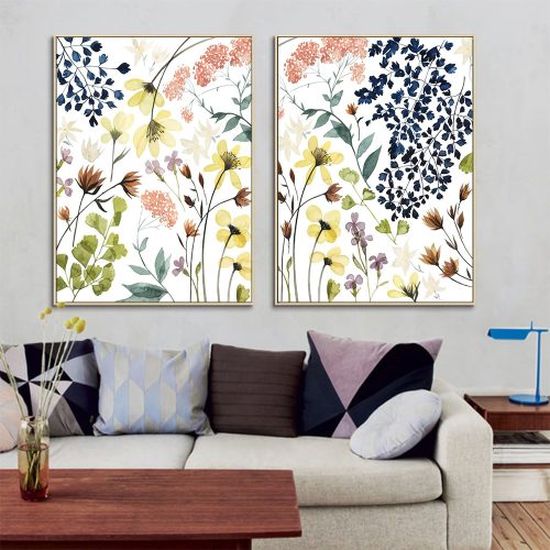 Flower Composition 2 Sets Gold Frame Canvas Wall Art