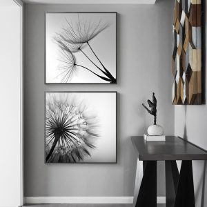Black and white dandelion 2 Sets Black Frame Canvas Wall Art